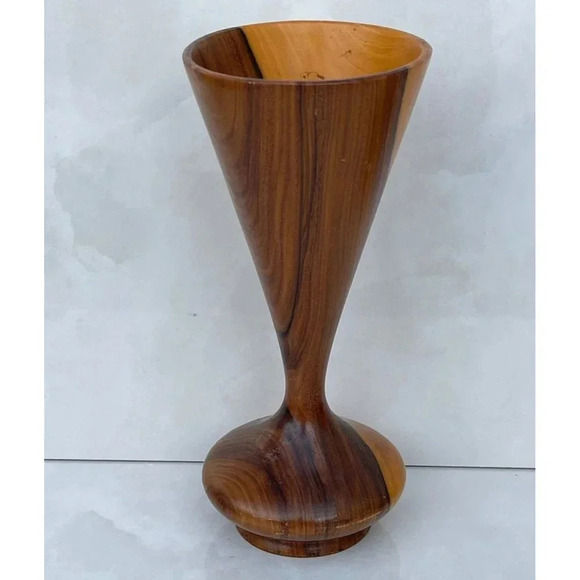 Vintage Wooden Bud Vases Hand Turned Wood Decorations Brown 4"x8.5" - Picture 1 of 7